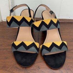 Matisse Black and Yellow Zigzag Sandals